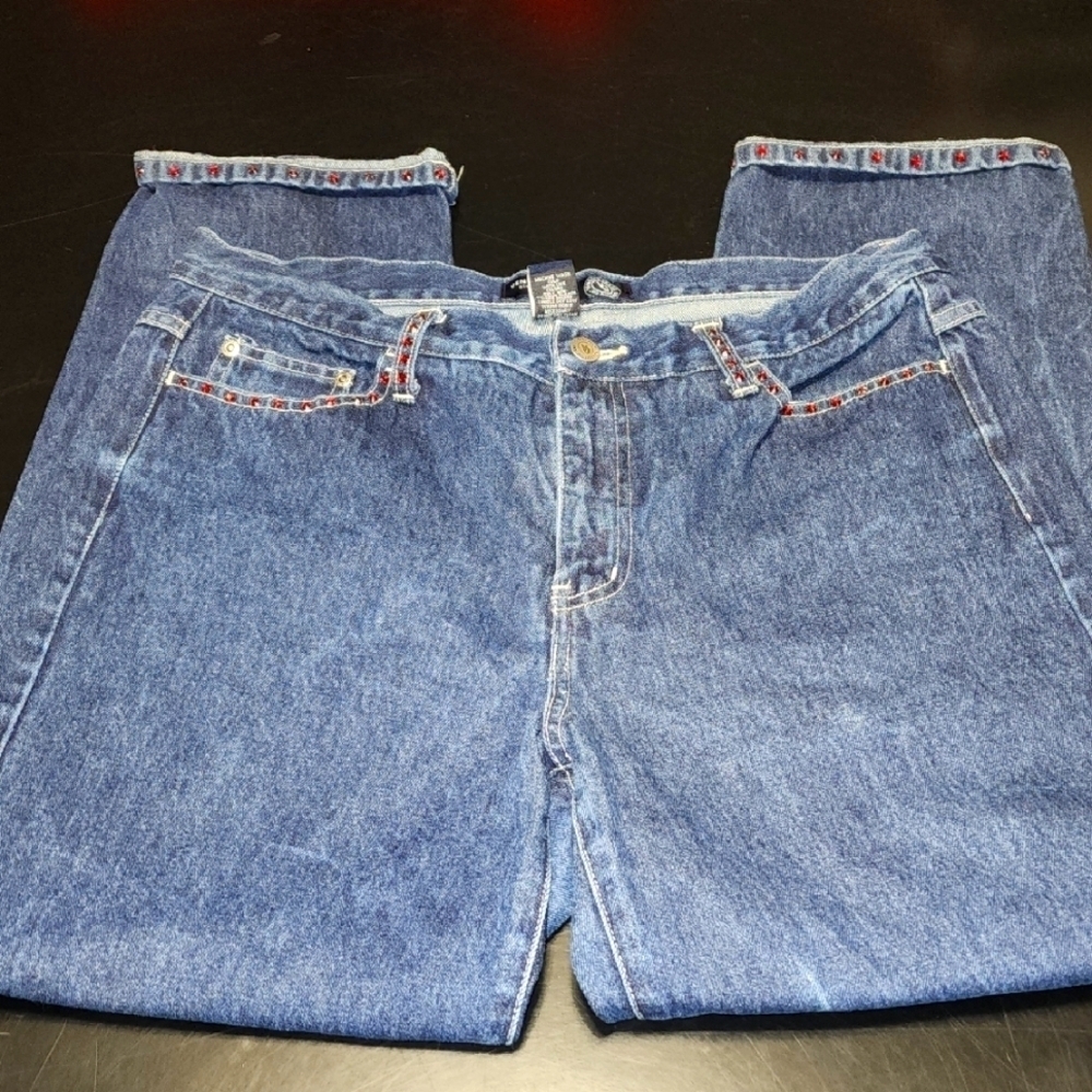 Venezia Jeans w/red rhinestone embellishments Sz 14 Ankle Jeans